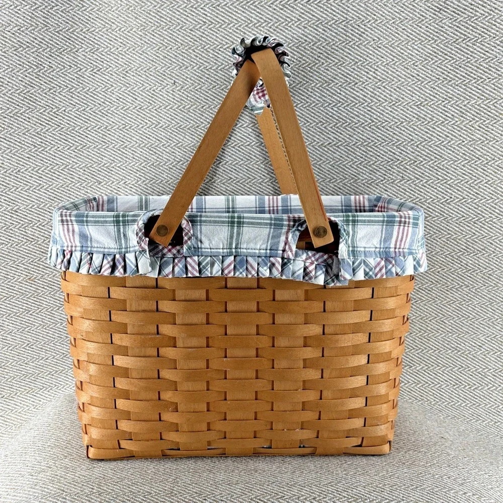 1997 Longaberger Classic Stain Magazine Basket & Liner Tie On 500 Club